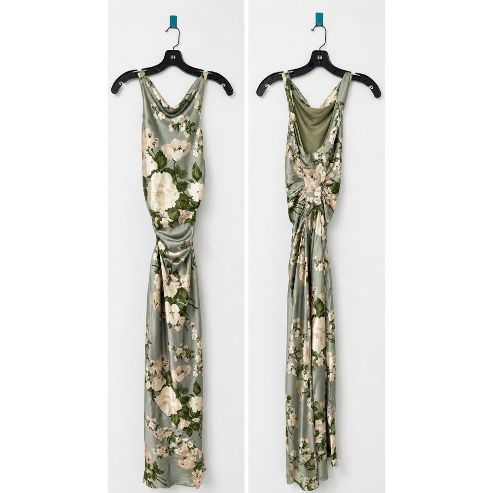 reformation anaiis silk dress tarragon US8 NWT - Picture 4 of 9